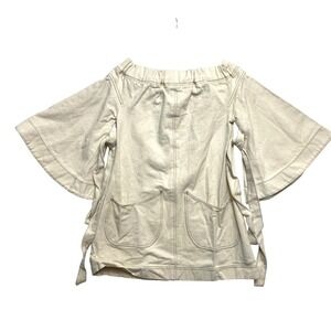 Tish Cox Denim Tunic Top Size XXS Cream Off Shoulder Bell Sleeve